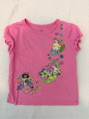 Disney Girls Pink Short-Sleeve Princess Floral Graphic Tee